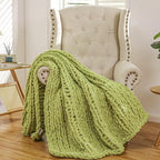 WESHIONGOO Chunky Knit Blanket Throw 50"×60" Knitted Throw Blankets for Couch Bed Fluffy Soft Blanket with Jumbo Chenille Yarn Thick 100% Handmade (Lime Green)