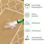 GENIMO 5' x 8' Outdoor Rug Waterproof for Patio Decor, Foldable Reversible Plastic Straw Area Rugs Mat for Camper, Outside Carpet for Rv, Deck, Porch, Picnic, Beach, Balcony, Brown & Beige