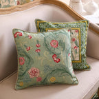 patdrea Designer Pack of 4 Throw Pillow Covers,French Vintage Rustic Linen with Green Floral Pattern Pillows Cover,Decorative Lumbar Square Pillowcases Cushion for Bed Living Room Outdoor Car