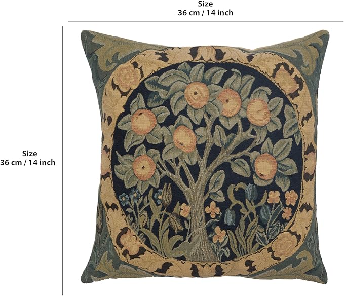 Charlotte Home Furnishings Throw Pillow Covers, Decorative Boho Pillow Covers for Couch, Living Room, Orange Tree Square Cushion Cases 14x14 in, European Cotton Jacquard Woven for Cozy Bedroom Decor