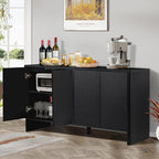 Sideboard Buffets Cabinet, Modern Accent Storage Cabinet with 4 Fluted Doors and Adjustable Shelves, Wood Credenza Buffet Sideboards, Console Table for Kitchen Dining Living Room Entryway (Black)
