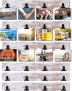 Picture Frame With 24 Clips,Large Size Collage Photo Frames, Hanging Wall Decor Frame, Organize and Display Photos, Artwork. No Assembly Required, Distressed White