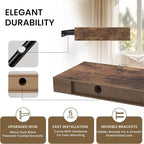 Floating Shelves for Wall, 48"W x 9.3"D x 1.5"H, Wooden Wall Mounted Display Shelf with Invisible Brackets for Living Room, Bedroom, Bathroom, Kitchen Decor and Storage, Set of 1, Rustic Brown