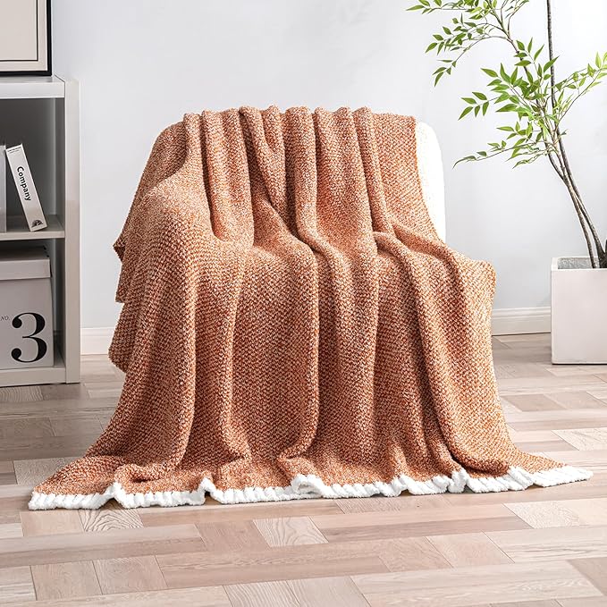 MIULEE Fall Burnt Orange Super Soft Throw Blanket for Bed, Twin Size Cozy Fluffy Warm Blankets Knit Blankets for Couch, Sofa, Chair, Living Room, Camping, Picnic, 60 x 80 inch