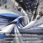 AMM Winter Forest Snow Mountain Tapestry Snowy Pine Tree Woodland Tapestry for Bedroom Aesthetic White Clouds Flowing River Landscape Tapestries Wall Hanging for Living Room Dorm Office 90 x 68 Inch