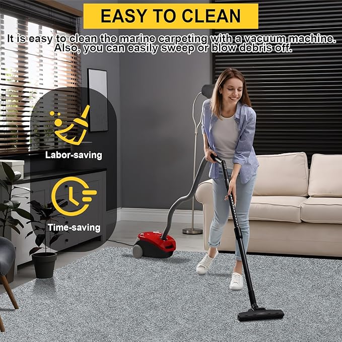 Marine Carpet,6 FT x 10 FT Smoke Gray Indoor Outdoor Carpet 0.2" Thick Boat Carpet with Water-Proof TPE Backing, Non-Slide Outdoor Marine Carpet Roll for Home, Patio, Porch, Deck