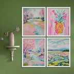 SIGNWIN Framed Vibrant Landscape and Pineapple Colorful Preppy Room Decor Pink Decor Digital Art Modern Art Decorative Multicolor Scenic for Bedroom - 12"x16"x4 White