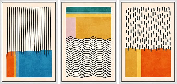 SIGNWIN Framed Canvas Print Wall Art Set Mid-Century Vibrant Color Block Collage Abstract Geometric Illustrations Graffiti & Street Art Modern Art for Living Room, Bedroom, Office - 16"x24"x3 White
