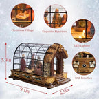VCUTEKA Christmas Village Collectible Building, Animated Christmas Village Greenhouse Musical Village Perfect Addition to Your Xmas Indoor Decorations or Holiday Displays, Brown