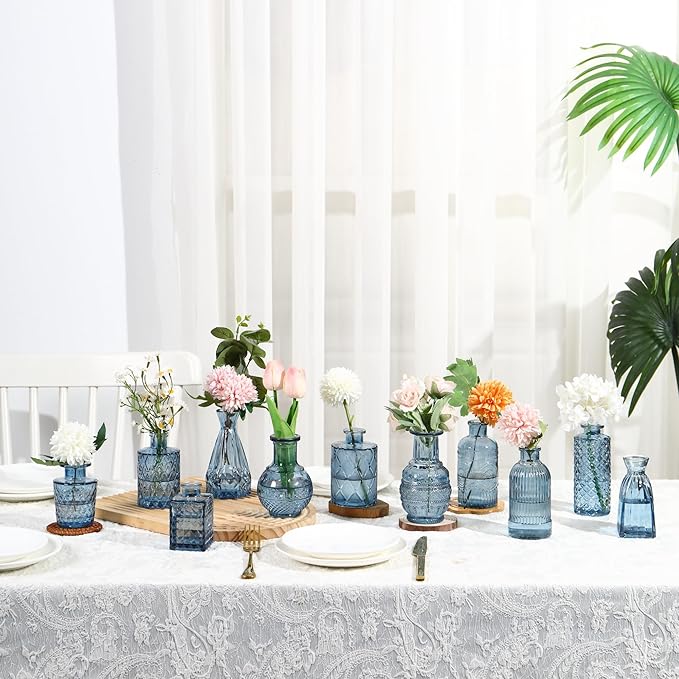 Bud Vases in Bulk 50, Glass Vases for Centerpieces, Small Vases for Flowers, Small Flower Vase for Centerpieces, Mini Vintage Vase, Blue Bud Vases for Wedding Table Decor