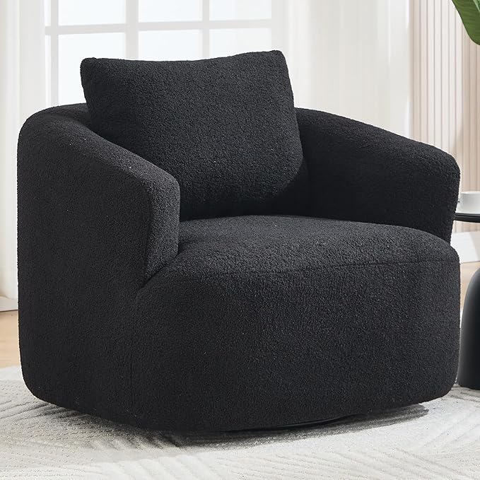 Swivel Accent Chair,360° Rotating Barrel Chair,Teddy Fleece High-Resilience Sponge Single Sofa, Easy Assembly for Living Room, Bedroom, Apartment Black