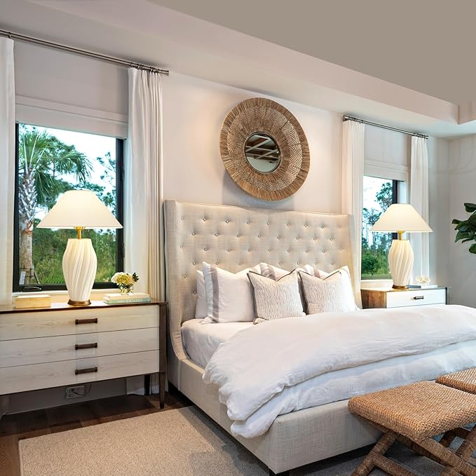 Modern Plug in Ceramic Table Lamps 24.5In, White Textured Table Lamp Tables Decorative for Living Room Bedroom Bedside Nightstand Room Office