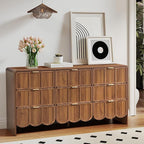 9 Drawer Dresser for Bedroom, Modern Closet Chest of Drawers with Wave Fluted Drawer, Wood Storage Small Dresser Organizer for Nursery Bedroom Living Room Hallway Closet (Walnut)