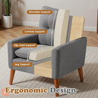 JUMMICO Mid Century Accent Chair, Fabric Modern Reading Living Room Chair, Fluffy Comfy Armchair Small Sofa Chair with Wood Legs for Bedroom Office Cafe, Set of 2 (Grey)