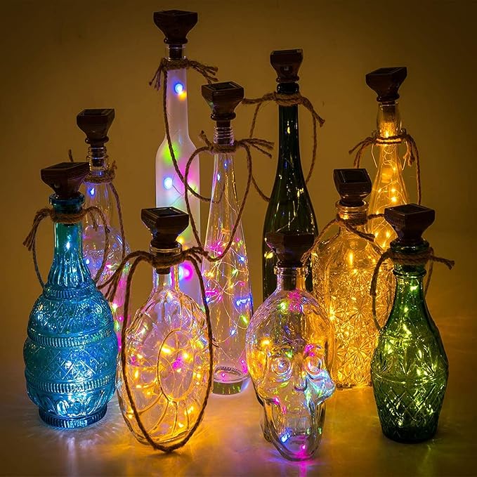 Solar Wine Bottle Lights Outdoor, 20 LED Cork Lights for Wine Bottles Waterproof, Fairy Lights Solar for Wedding Party Garden Patio Decor, Suitable for Most Wine Bottle Mouths-Warm White (8 Pack)