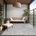 Medallion Outdoor Rug 8x10 Washable Outside Carpet for Indoor Patio Porch Waterproof Easy Cleaning Non Shedding Area Rugs Gray 8 x 10