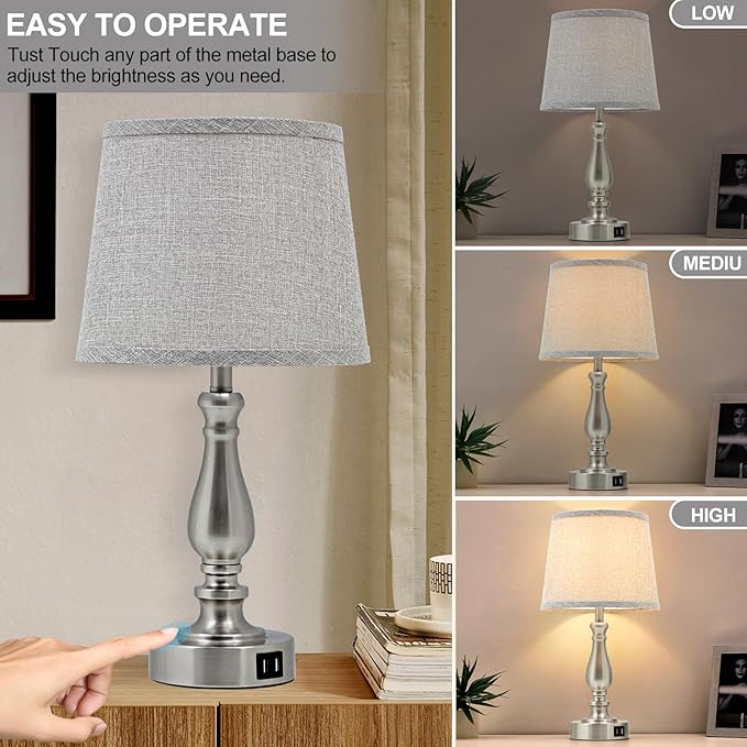 Table Lamps for Bedroom Set of 2,3 Way Dimmable Touch Bedside Lamps with Dual USB A+C Ports - Nightstand Lamp for End Table Modern Night Stand Lamps for Living Room Guest Room