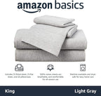 Amazon Basics 4 Piece Bed Sheets Set, 100% Cotton Jersey, Includes Super Soft, Flat and Fitted Sheets, Pillowcase, King, Light Gray, Solid