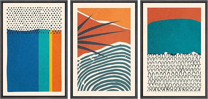 SIGNWIN Framed Canvas Print Wall Art Set Vibrant Tropical Palm Leaf Polygons Nature Wilderness Illustrations Modern Art Decorative Nordic Rustic for Living Room, Bedroom, Office - 16"x24"x3 Black