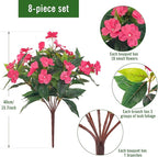 UUqueeten Fall Decorations for Home Fake Fall Flowers Fake Plants Artificial Impatiens Bouquet Flowers for Outdoors Silk Faux Flowers Impatiens Plants Decor Indoor Planters 15.7" (Rose Red) 8PCS