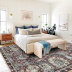 RUGSURE Washable Area Rugs - Perfect for Living Room, Bedroom, Kids Room, Nursery - Stain & Water Resistant Non-Slip, Pet & Child Friendly, Vintage Tribal Area Rugs (Rust and Blue, 4' x 6')