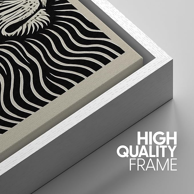 SIGNWIN Framed Canvas Print Wall Art Safari Animal Portrait Lion, Tiger, and Elephant Photography Modern Art Minimalist Black and White for Living Room, Bedroom, Office - 16"x24"x3 White