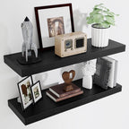 Fun Memories Floating Shelves for Wall, 32 Inch Long Floating Shelves Set of 2, 32 x 10 Wooden Shelves for Wall, Large Storage Shelves, Hanging Shelves for Bathroom Kitchen Bedroom, Black