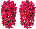 Faux Bougainvillea Artificial Flowers Plants for Outdoors Outside Decoration, 2 PCS Fake Flowers Silk Long Trailing Vines UV Resistant Realistic for Front Door Porch Planter Urn Patio Balcony Hot Pink