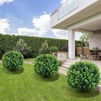 Artificial Topiary Tree with Eucalyptus, Set of 2 UV Resistant 17in Miniature Trees, Outdoor for Porch, Fake Bonsai Topiaries, Greenery Balls, Faux Shrubs for Planters, Curb Appeal Decor