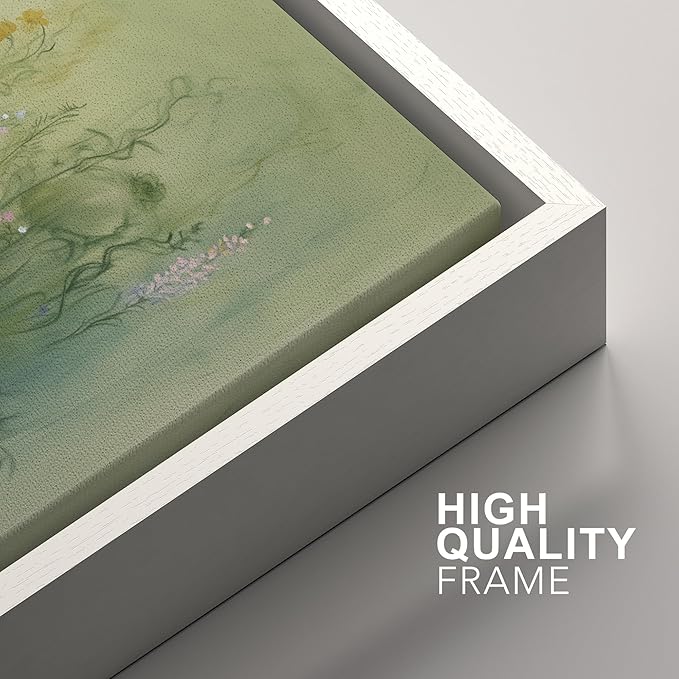 SIGNFORD Framed Canvas Print Wall Art Set Whimsical Green Wildflower Illustration Modern Art Decorative Nordic Nature for Living Room, Bedroom, Office - 24"x36"x2 White