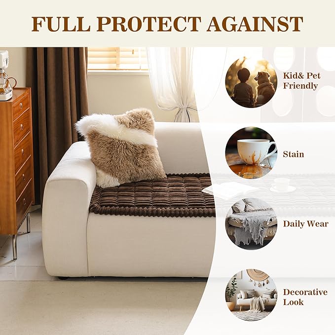 MYSKY HOME Couch Covers for 2 Cushion Sofa, Couch Cover for Dogs, Sofa Covers for Pets Washable, Soft Non-Slip Sofa Slipcovers, Loveseat Couch Covers, Furniture Protector, Chococlate, 27.6" x 59"