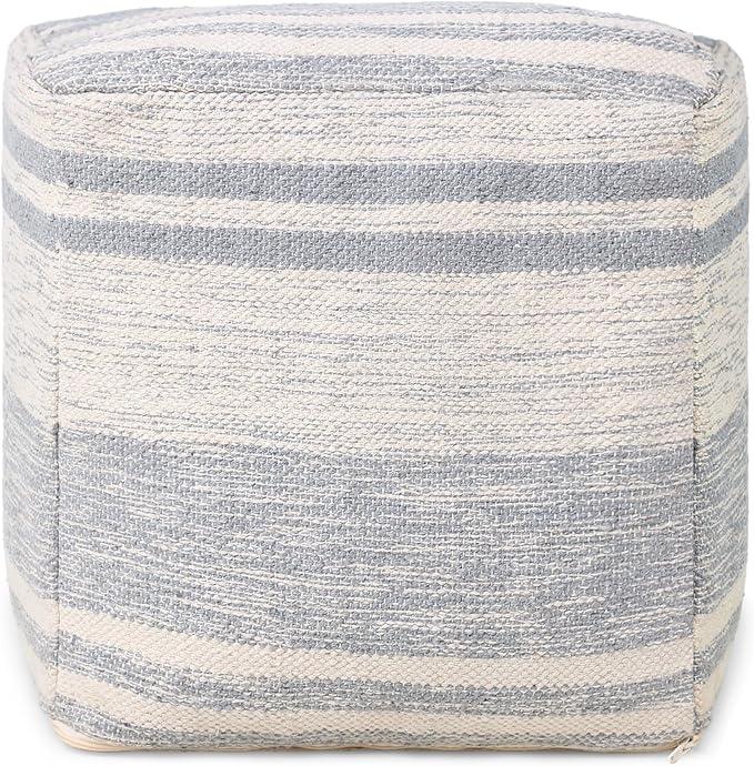 REDEARTH · Tufted Pouf Ottoman with Filler Textured Storage Cube Bean Bag Pouffe Footrest for Living Room, Bedroom, Nursery, Kidsroom; 100% Cotton (17.5"X17.5"X17.5", Melange Delight Gray)