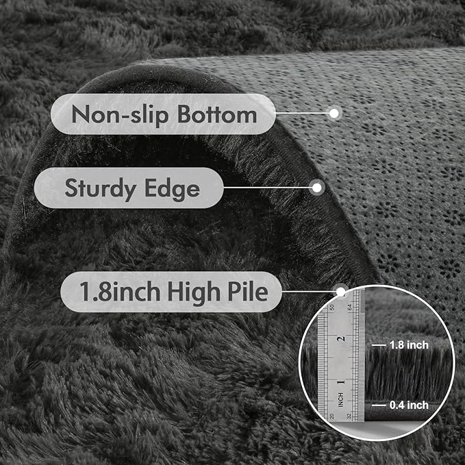 5x7 Ft Shag Area Rug for Bedroom, Ultra Soft Fluffy Furry Rugs for Living Room Indoor Floor, Aesthetic Carpet for Kids Home Decor (Grey)