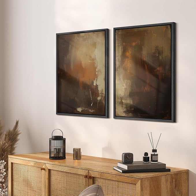 SIGNFORD Framed Canvas Print Wall Art Set Abstract Burnt Sienna and Beige Illustration Modern Art Decorative Nordic Nature for Living Room, Bedroom, Office - 24"x36"x2 Black
