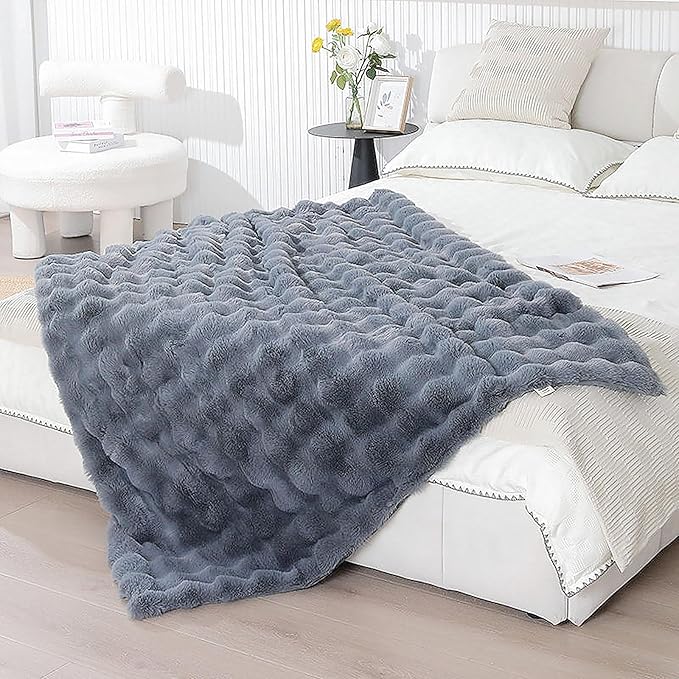 UKELER Soft Faux Fur Throw Blanket 50''x60'' Solid Reversible Shaggy Blanket Plush Thick Fluffy Blankets Throws for Bed, Couch, Sofa, Office, Camping Dark Grey
