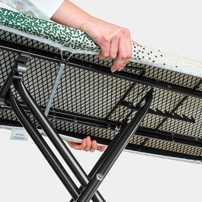 Brabantia - Ironing Board B – Solid Steam Iron Rest – Adjustable Height – Non-Slip Rubber Feet – 100% Fairtrade Cotton Cover with Foam Padding – Foldable – New Dawn – Size B (49 x 15 in)
