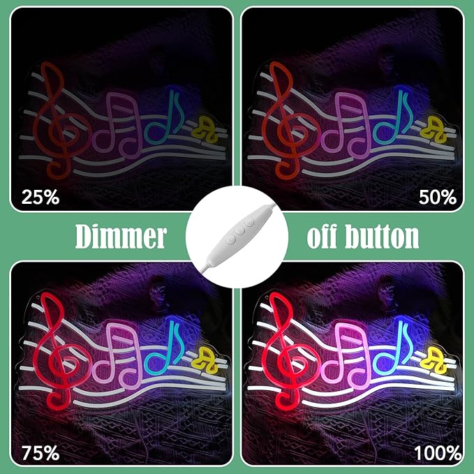 Musical Staff Note Neon Sign Led Music Neon Light for Wall Decor Dimmable USB Power Musical Light Up Sign for Music Studio Classroom Party Bar Bedroom