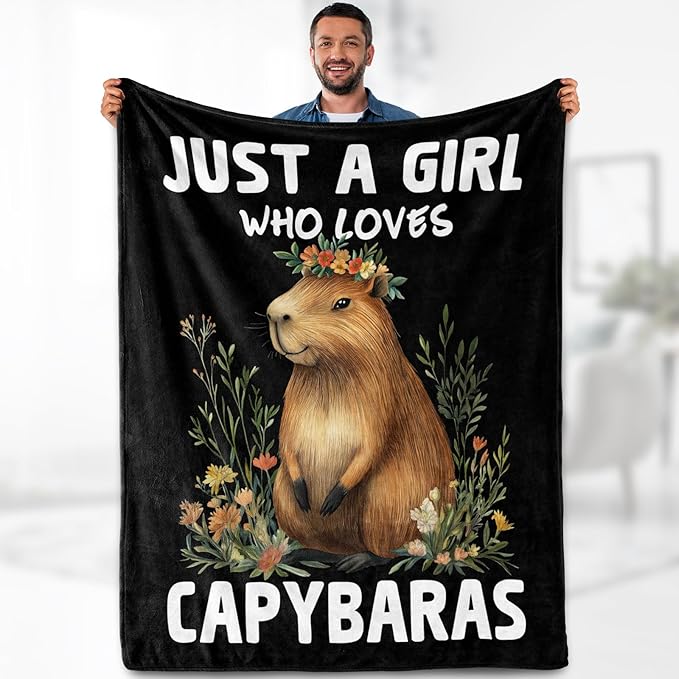 Capybara Blanket Gifts for Kids Woman - Just A Girl Who Loves Capybaras Cute Animal Lovers Throw for Boys Teen Adults Soft Fleece Cozy Bed Couch Decor Birthday Christmas Lightweight Blanket 50"x60"