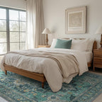 GENIMO 7'6''x9'6'' Area Rugs for Living Room, Machine Washable Non Slip Vintage Rugs, Low Pile Lightweight Chenille Print Rug for Bedroom, Dining Room, Home Office, Dark Green