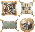 patdrea Designer Throw Pillow Covers Set of 4,French Elegant Green Linen with Rose Collection Pattern Pillow Covers,Decorative Lumbar Square Round Pillowcases Cushion for Bed Living Room Outdoor
