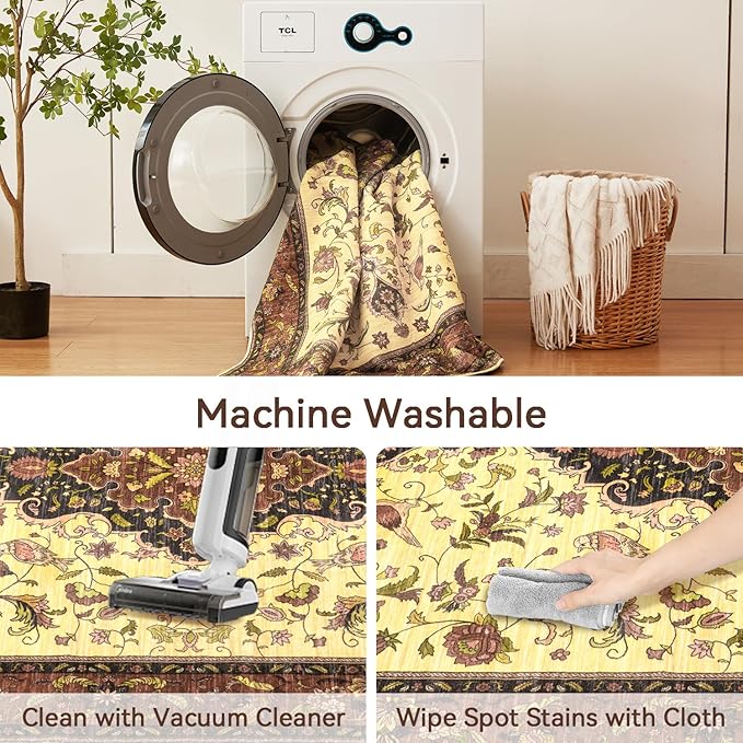 Topllen Entryway Rug - 2'x3' Boho Soft Low Pile Washable Area Rug, Non-Slip Small Rugs Indoor for Front Door Entrance Kitchen Bathroom, Vintage Carpet Stain Resistance (Red, 2x3ft)