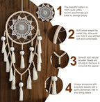 Macrame Dream Catcher Wall Decor with Pom Poms Large White Dreamcatcher Wood Beads Boho Wall Hanging, Handmade Tassels Ornament Room Decor for Girls Bedroom Living Room Weddings