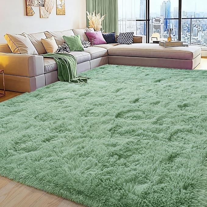 6x9 Fluffy Fuzzy Area Rug for Living Room Bedroom, Ultra Soft Large Living Room Rugs, Non Slip Thick Shag Rug for Dorm, Kids Girls Boys Rug for Home Decor Aesthetic, Sage Green