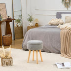 Wimarsbon Pouf Ottoman, 100% Cotton Knitted Boho Footstool, Round Footrest with Non-Skid Wood Legs, Home Décor Handmade Pouffe, Leisure Floor Step Stool for Living Room (High Storage Grey)