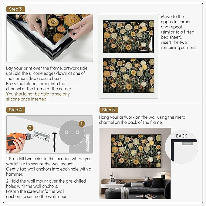 SIGNWIN 46"x72" Extra Large Framed Wall Art Whimsical Dandelion Field in Yellow and Green, Playful Botanical Print for Home Living Room Bedroom Decor (Frame Assembly Required)