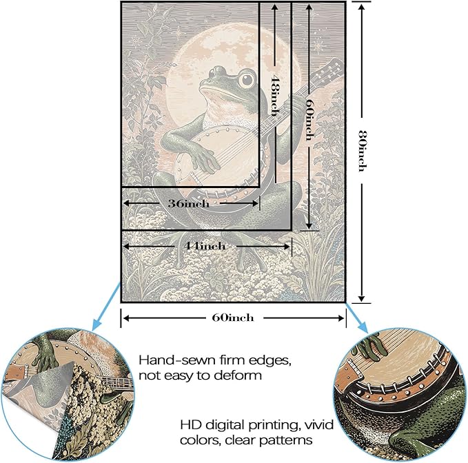 Lunerfex Moonlit Banjo Frog Wall Tapestry, Whimsical Amphibian Musician Tapestries for Room Decor, Folk Art Tapestry 60L x 80W