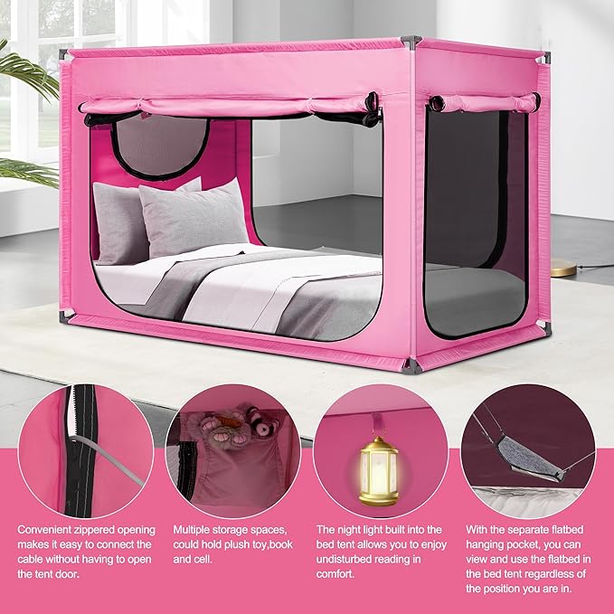 Bed Canopy Portable Blackout Bed Tent Privacy Tent for Adult Indoor Sleeping with 3 Doors, Storage Bag