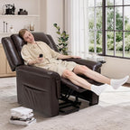 COLAMY PU Leather Power Lift Chair with Massage and Heat,Electric Lift Recliner Chair with Thick Cushioned Padding Backrest for Living Room, Office, Bedroom -Darkbrown