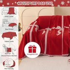 Chenille Armchair Sofa Slipcover Washable Furniture Protector Recliner Couch Cover 1-Piece Cushion Stain Resistant Chair Cover Soft Breathable Couch Cover Blanket, Red Bow 71"x 150"