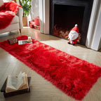 AMTOVO Faux Fur Rug, Red Ultra Soft Fluffy Shag Sheepskin Rug, 2 x 6 ft Runner Area Rugs for Bedroom Sofa Throw Cushion Room Decor, Rectangle